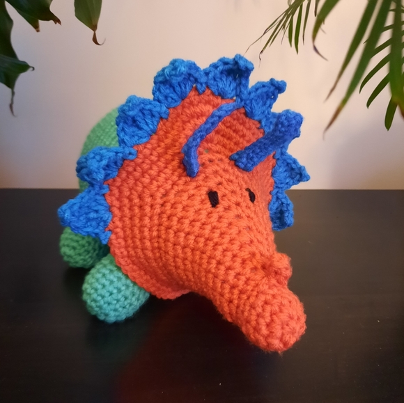 Handmade Crochet Triceratops Dinosaur Plush Toy Amigurumi - Picture 2 of 8